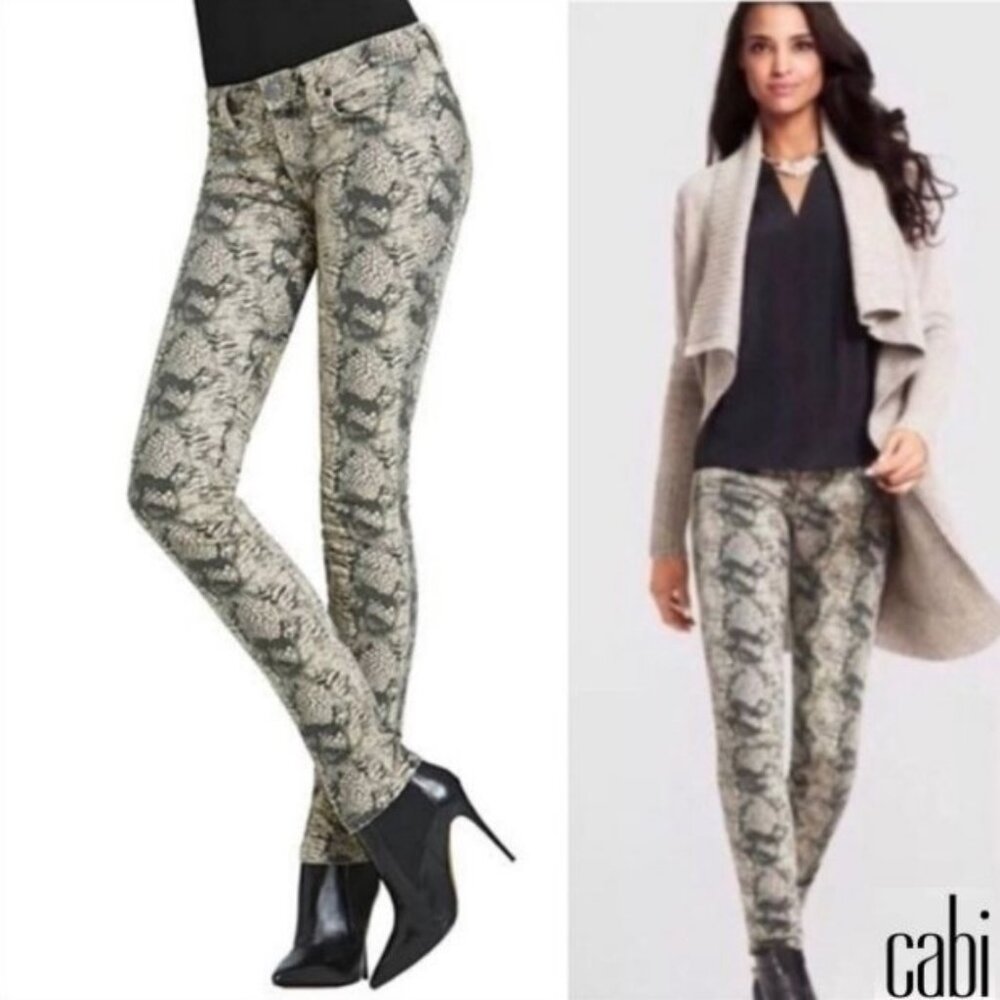 CAbi Diamondback Snakeskin Print Skinny Jeans Style 958 Size 8